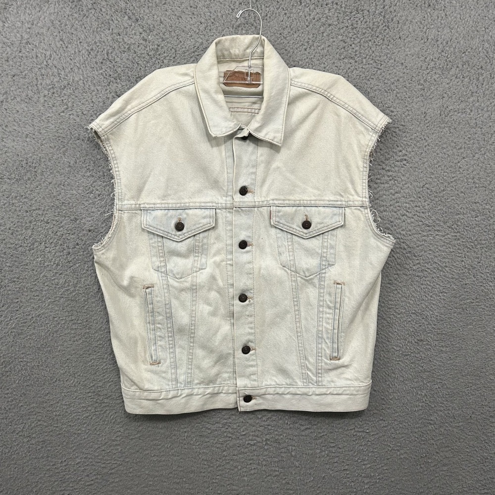 Vintage Levis Jacket Vest Mens Medium Blue Denim 70507 0207 Light Wash Adult 80s